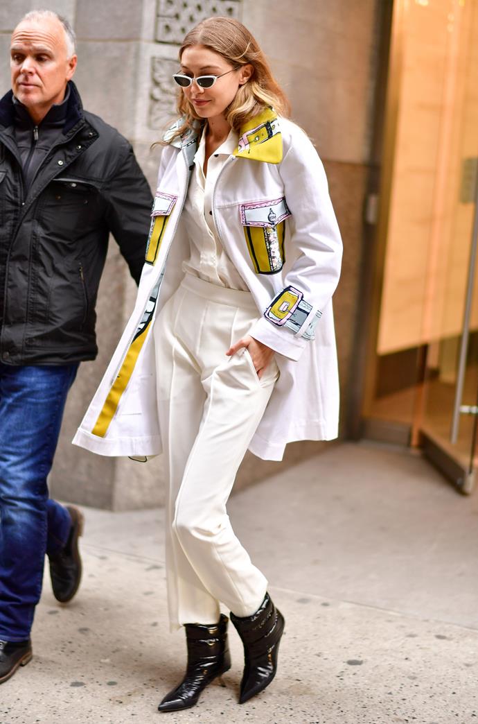 Model **Gigi Hadid** out and about in NYC.