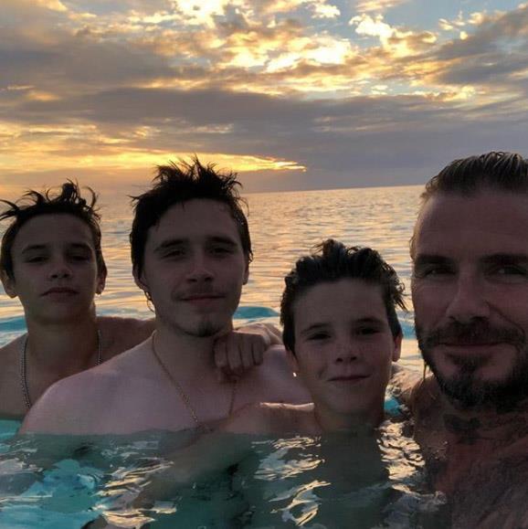 David captured this selfie of the Beckham boys Romeo, Brooklyn and Cruz while on family holiday.