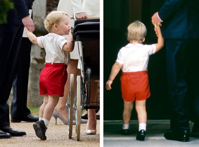 Two decades on, George wears a similar outfit to William