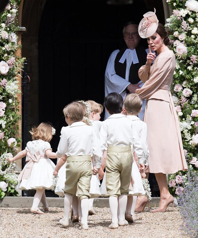 The Duchess of Cambridge wrangles the little ones involved in her sister Pippa Middleton's wedding.