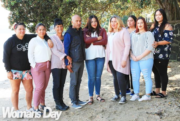 Michael and Tania-Rose with family members (from left) Sue Ahong, Pare Turner-Graham, Crystal Carter, Jade, Crystal-Rita Carter, Sasha Nicol and Anahera Turner.