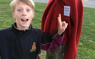 Why we're all enchanted by the 10-year-old boy leaving warm coats on trees