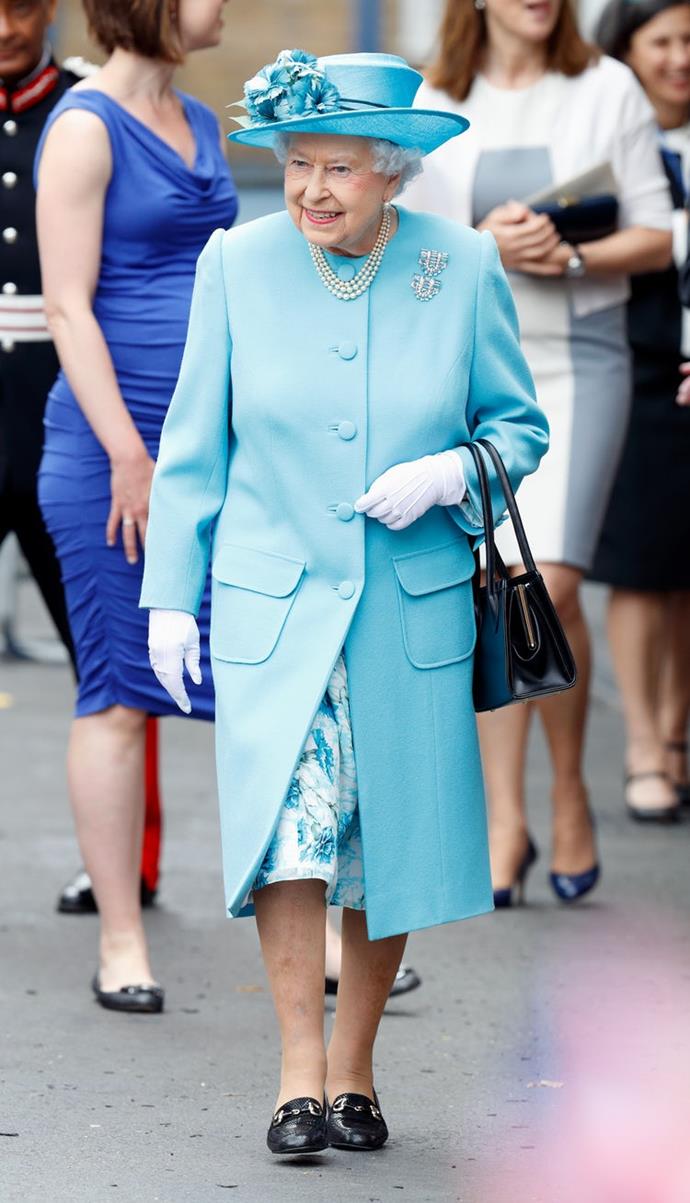 Blue was the hue the Queen chose for a 2017 London school visit.