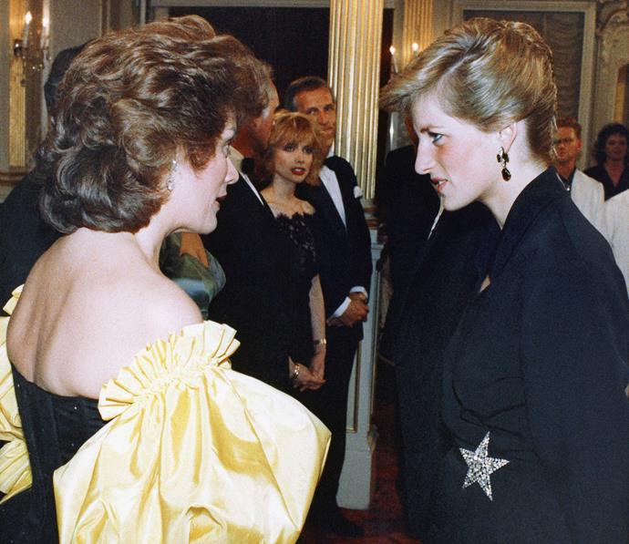 Chatting with Princess Diana after performing at the Prince's Trust Gala in 1989.