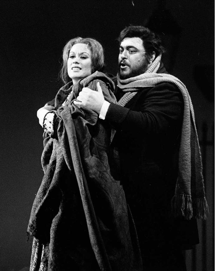On stage with the late Luciano Pavarotti in 1976.