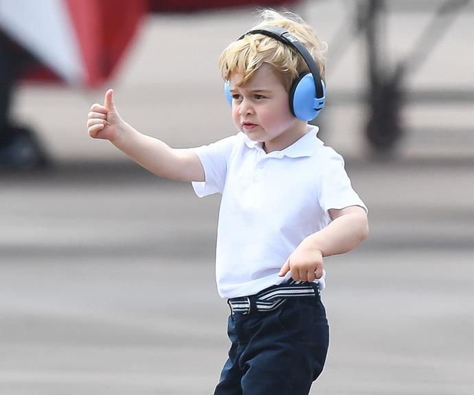 Prince George gives the thumbs up at The Royal International Air Tattoo.