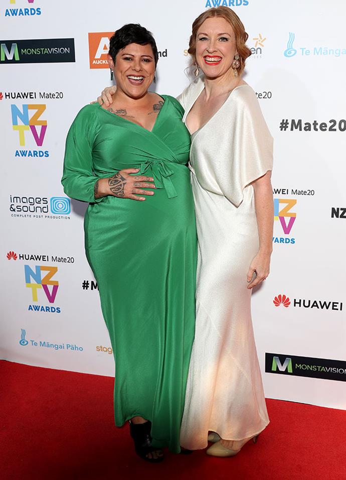 [Anika Moa, cradling her baby bump](https://www.nowtolove.co.nz/parenting/pregnancy-birth/anika-moa-and-natasha-utting-are-expecting-second-baby-together-38902|target="_blank"), dazzles on the red carpet with her wife, former Three News journalist Natasha Utting.