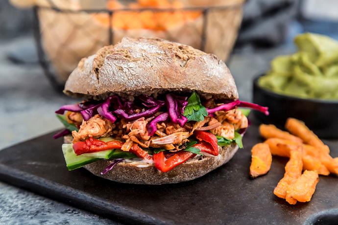 It might look like pulled pork and taste like pulled pork, but believe it or not it's actually the tropical fruit, jackfruit. *(Image: Getty)*