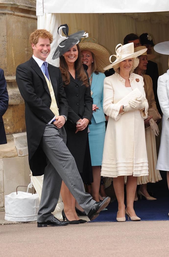 Kate already looked incredibly comfortable at Garter Day in 2008, chatting away with Prince Harry and the Duchess of Cornwall. *(Image: Getty)*