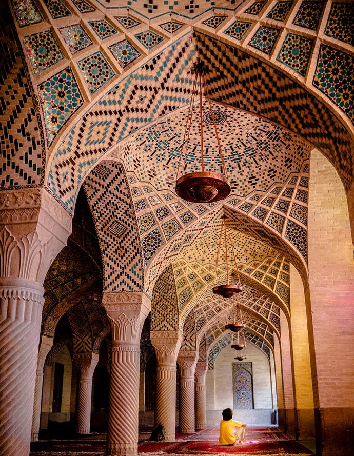 Inside the Nasir al-Mulk Mosque (the Pink Mosque) in Shiraz.