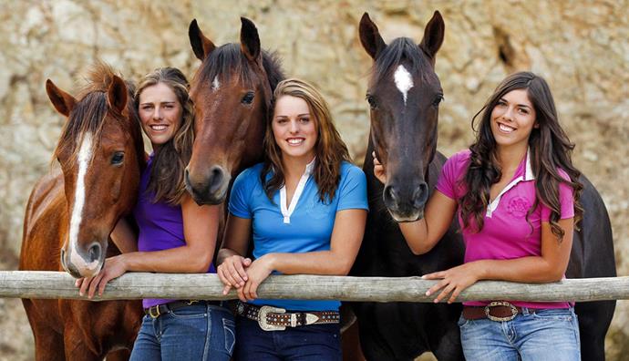 With her horse-loving sisters, Vicki (left) and Amanda.