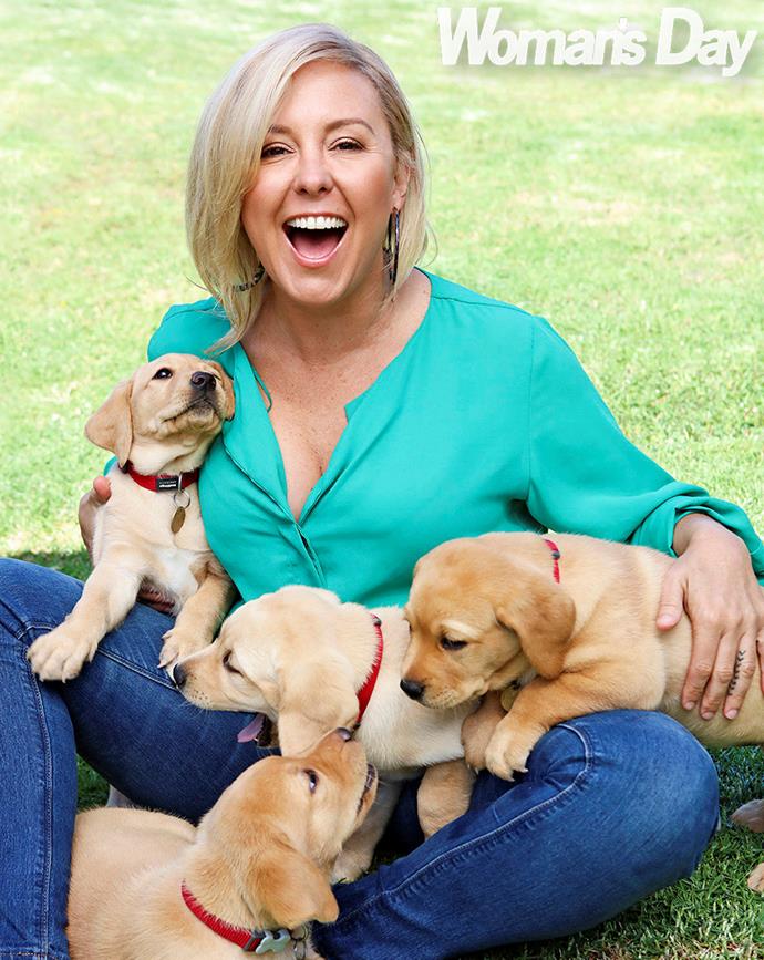 It's not work for Jodie, who loves playing with the guide dog puppies on our shoot and the other four-legged talent on *Dog Squad: Puppy School*.