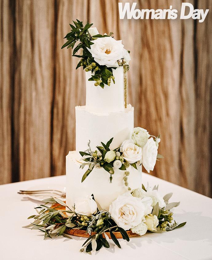 The beautiful three-tiered carrot cake Rebekah decorated on the morning of her big day. *(Photography by Samantha Donaldson)*