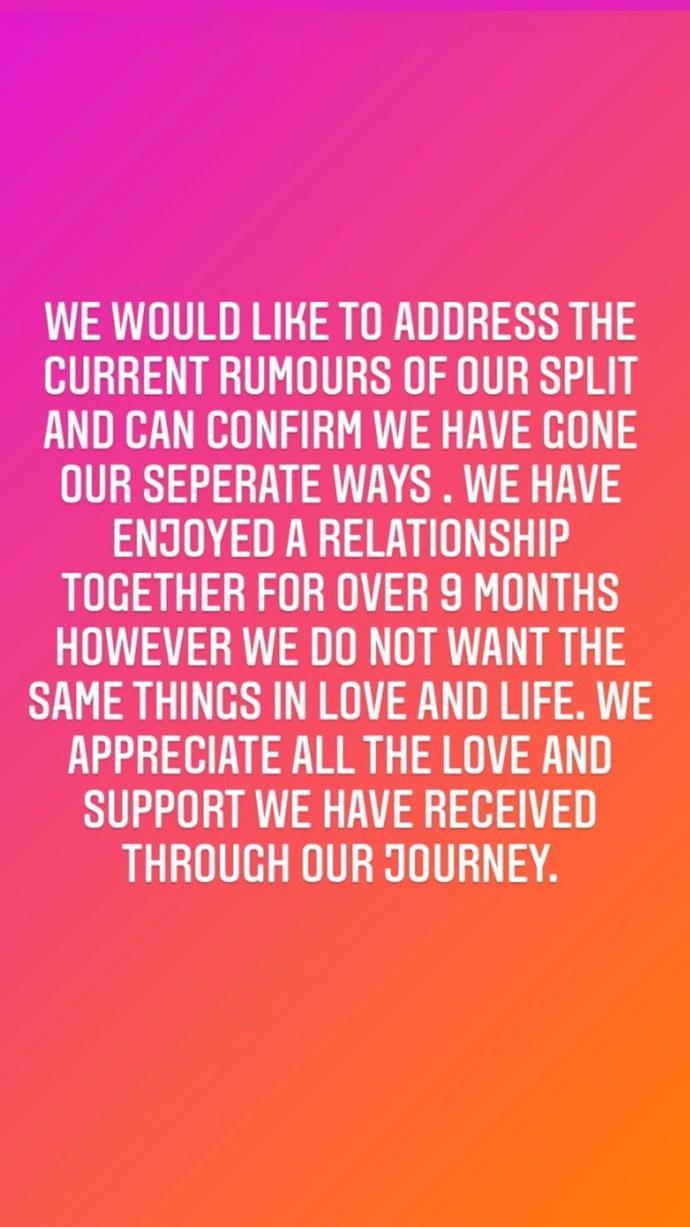 Both Belinda and Patrick shared this message to their social media accounts. *Instagram*