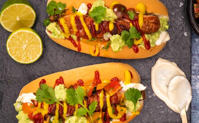 Chilean completo loaded hotdogs