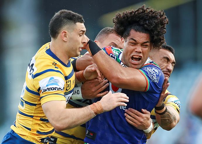 Taking the knocks for the Warriors against  the Parramatta Eels in 2020.