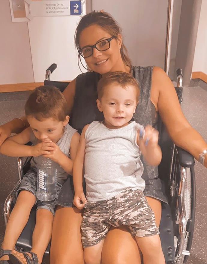 The relieved mum in hospital with the twins – and ready to start her new pain-free life.