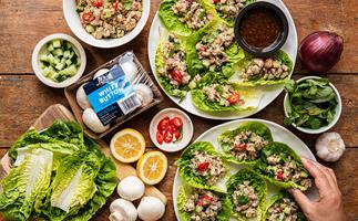 Reduce your meat intake with this light and easy mushroom and chicken larb recipe