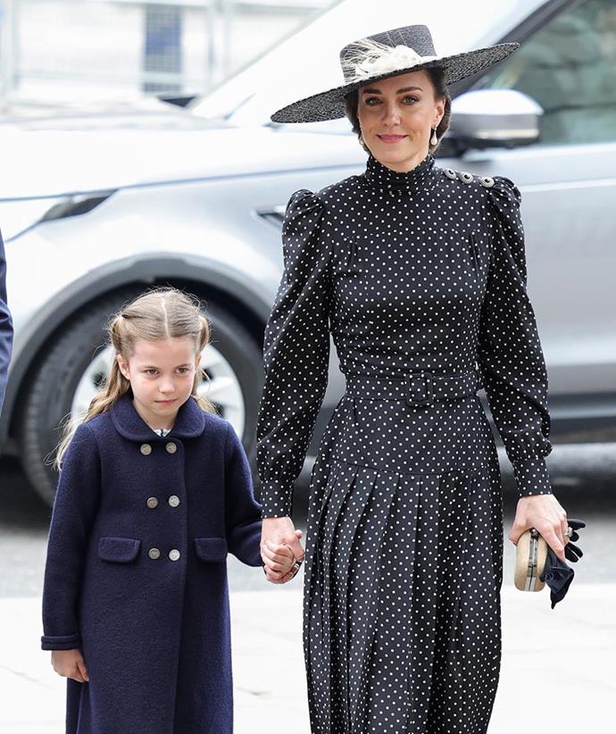 Catherine, Duchess of Cambridge arrives at Westminster Abbey with her daughter Princess Charlotte.