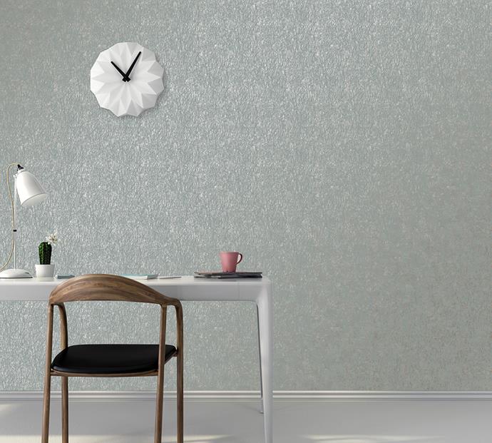 The subtle texture of Resene Wallpaper Collection 64660 is both neutral yet visually enticing making sure this minimalist office area is anything but plain. It is paired with flooring in [Resene Alabaster](https://shop.resene.co.nz/testpots/l/resene-colour-id:26?colour=Alabaster|target="_blank"), a simple desk in [Resene White](https://shop.resene.co.nz/testpots/l/resene-colour-id:3155?colour=White|target="_blank") and a wooden chair stained in [Resene Colorwood Natural](https://shop.resene.co.nz/resene-colorwood|target="_blank").