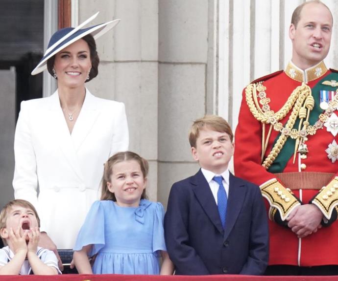Louis, Charlotte, and George reacted enthusiastically to the military display. *(Image: Getty)*