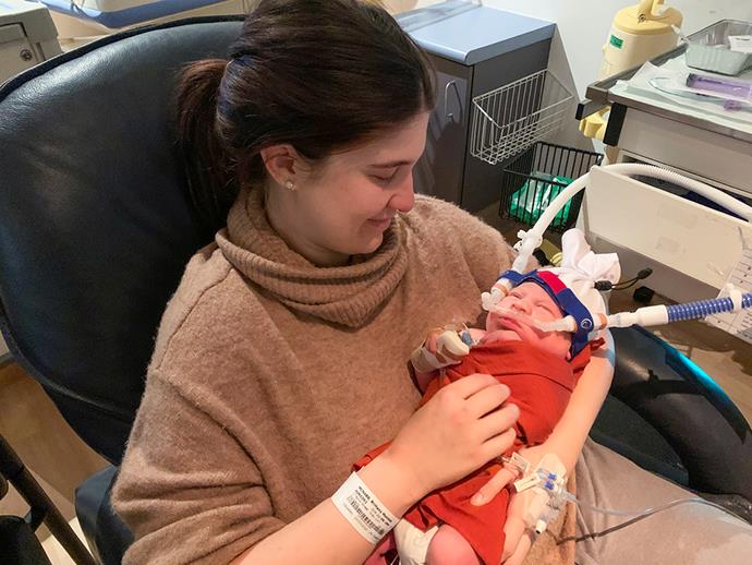 For the first seven days in hospital, the new mum had to cope on her own