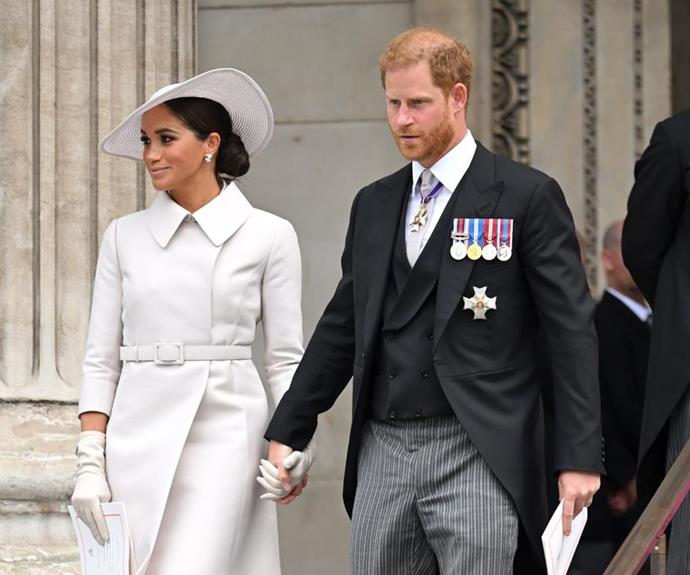 "His reaction last week was guttural, like mine," Meghan said about Prince Harry. *(Image: Getty)*