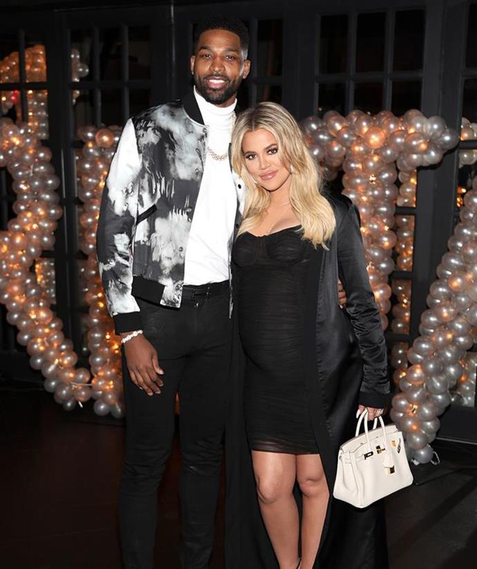Tristan and Khloé pose while she was pregnant with True.