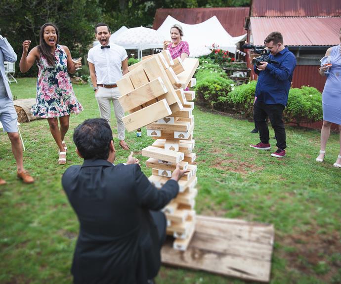 The couple set up games for their guests to play after the ceremony, including jenga.