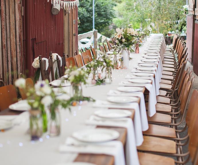 The couple's table setting continued the rustic theme of the day.