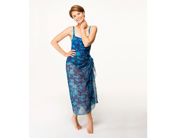 This Kmart one-piece has good bust support as well as tummy control panels to keep you feeling nipped and tucked on the beach.

A wrap in the same print as your swimsuit is an excellent way to cover up and add length.
 
GET THE LOOK: Swimsuit $30 and sarong $12 both from Kmart.