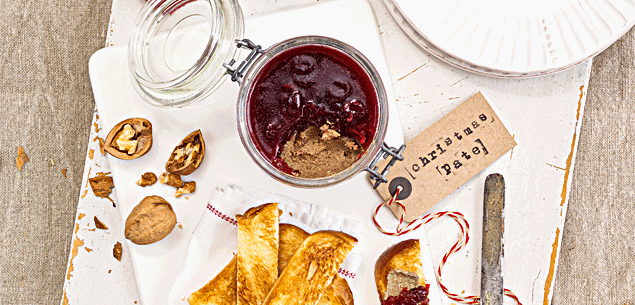 Christmas pate with cranberry and apple jelly