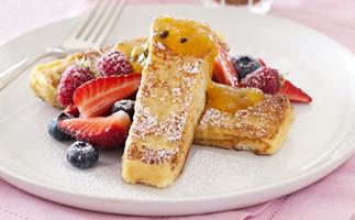 French toast fingers with berries and curd