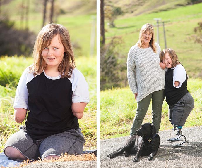 Charlotte and her mum Pam enjoying a holiday in the country. Known by her local community as a "dog whisperer", Charlotte has a wonderful bond with her mobile assistance dog Callie.