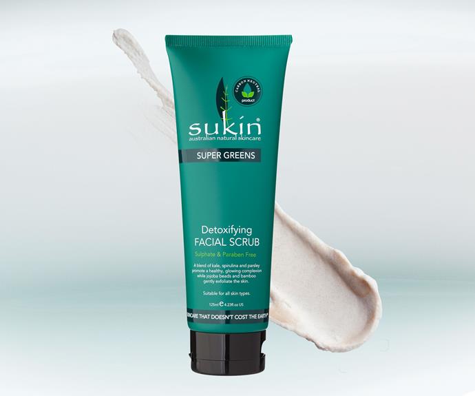 **Sukin Super Greens Detoxifying Facial Scrub, $13.99.**
This new scrub uses a blend of kale, spirulina and parsley to promote glowing skin, plus jojoba beads and ground bamboo to exfoliate. Use no more than twice a week to improve skin’s clarity.