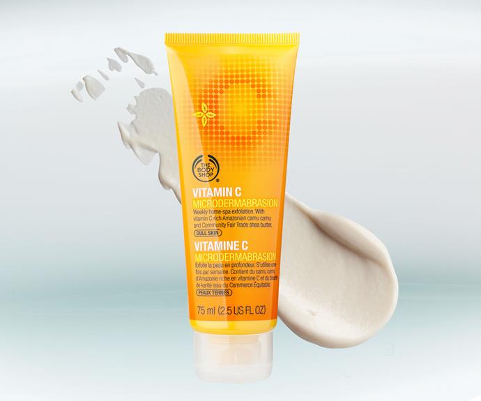 **The Body Shop Vitamin C Microdermabrasion, $40.95.**
While not as thorough as a professional microdermabrasion treatment, this exfoliant does leave skin feeling refreshed. The scent is invigorating and shea butter is a nourishing added touch.