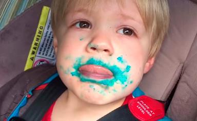 Adorable toddler denies eating cupcake