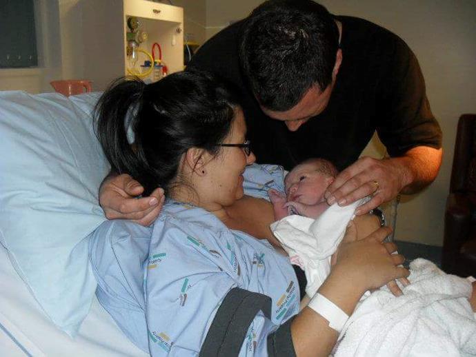 Alisha in Waitakere Hospital following the birth