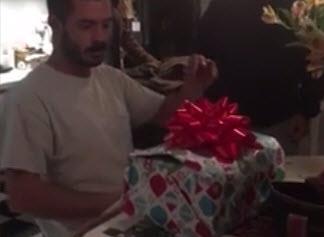 Depressed marine overcome with emotion after surprise Christmas gift