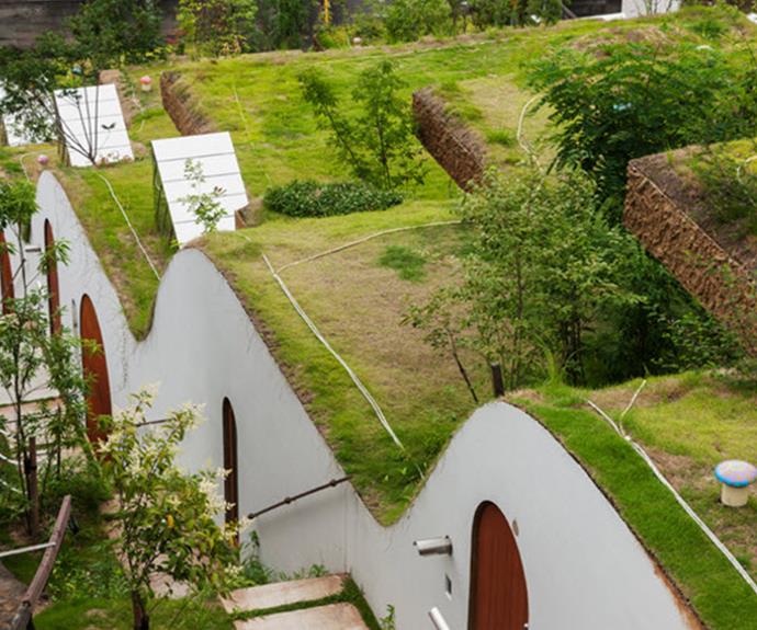 The specially designed roofs flow with the rolling hillside. Photo: Courtesy of Keita Nagata Architectural Element
