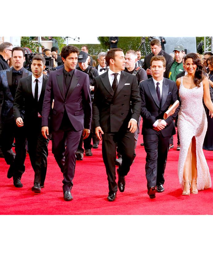 The whole Entourage cast filming scenes for the movie on the Golden Globes red carpet earlier this year.