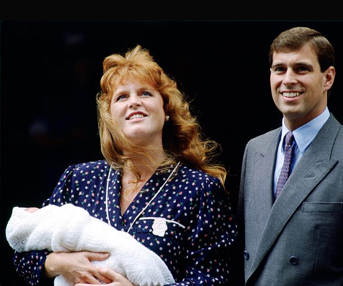Prince Andrew and Duchess Sarah with baby Beatrice, born August 8, 1988.