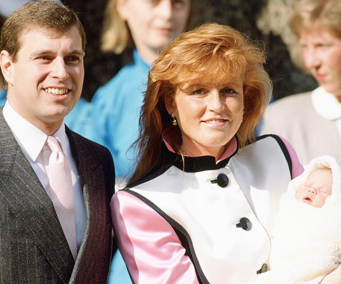 Prince Andrew and Duchess Sarah with baby Eugenie, born March 23, 1990.