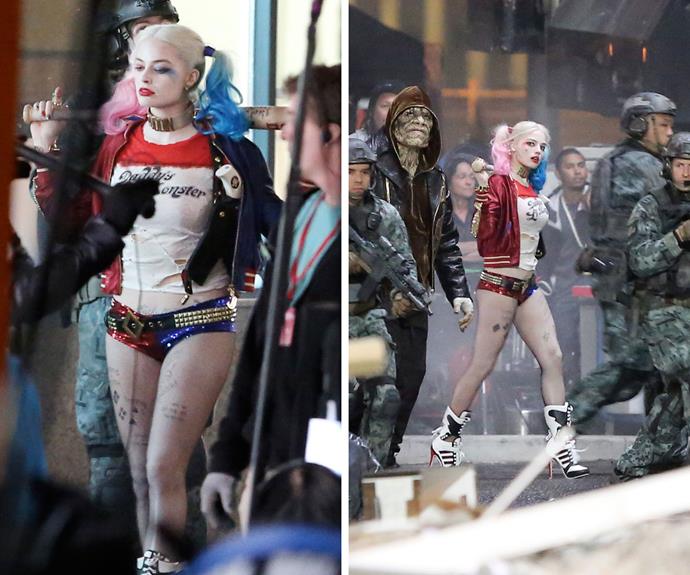 Aussie actress Margot Robbie looked unrecognisable in her get-up for her role as super-villain Harley Quinn in the highly-anticipated *Suicide Squad*