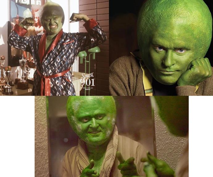Believe it or not, that's popstar Justin Timberlake dressed as a human lime, for a Tequila advertisement for Sauza 901 - a company that the popstar has a high stake in.