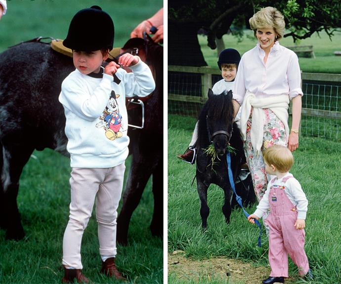 Diana loved to take her boys out to ride. Prince Harry looks like he's eager to have a go after his big brother.
