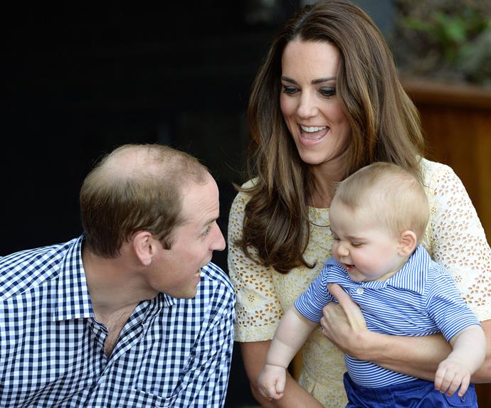 William, Kate and George share a chuckle in Sydney in 2014.