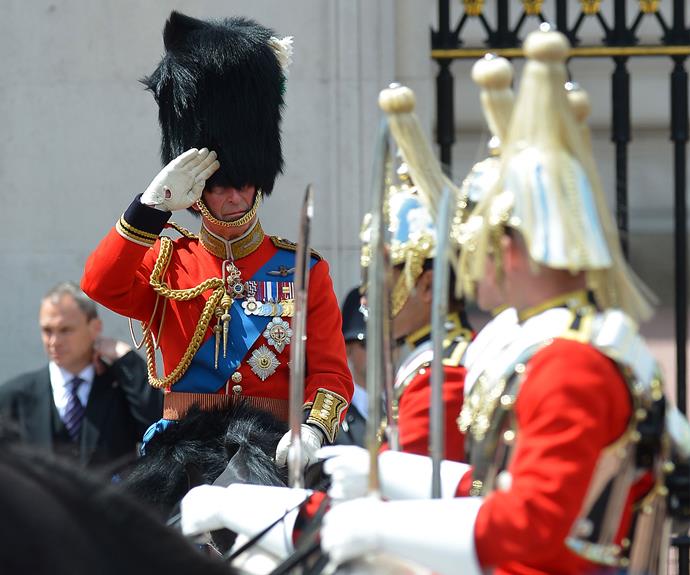 Prince Charles salutes.