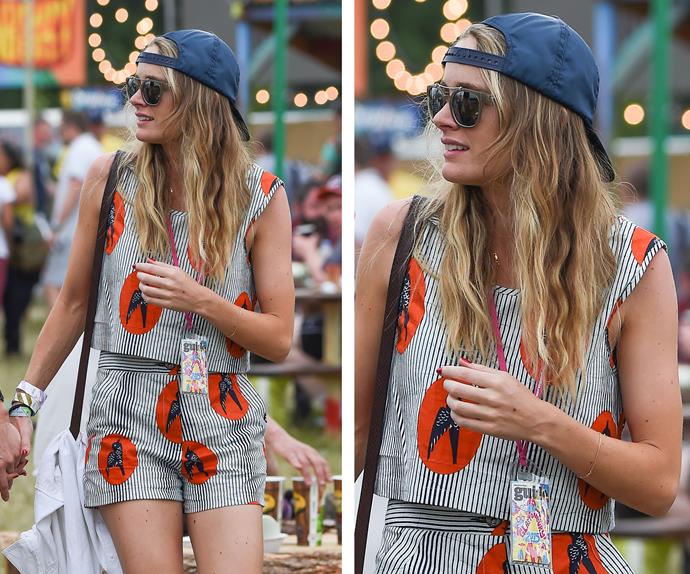 Prince Harry’s on-again off-again lady friend Cressida Bonas looked a vision in a matching crop and high waisted shorts number.