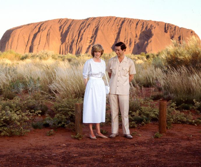 Diana and Charles take in the beauty of Uluru in the 1980s.
